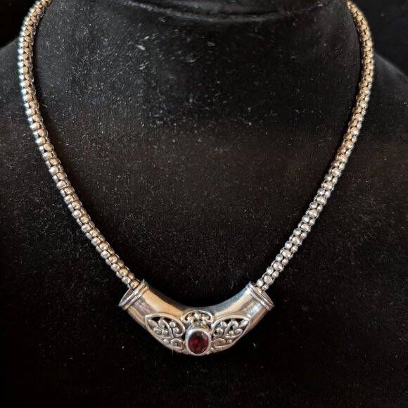 Jewelry - Sterling Silver Red Garnet Celtic Slide Pendant Necklace 17.5"